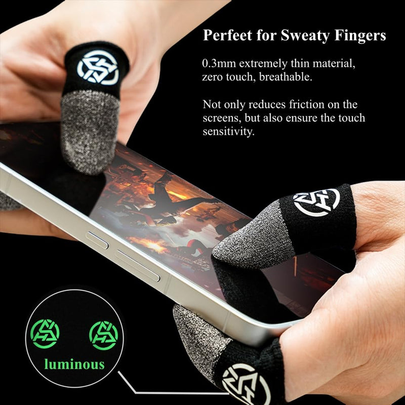 Gaming Finger Sleeves, Gamer Touchscreen Finger & Thumb Covers, 0.3mm Silver Fiber, High Sensitive, Anti Sweat, Breathable, Ultra Thin, PUBG Game Gloves for Mobile Phone/iPad Tablet (10 Pcs)
