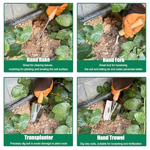 Garden Tool Set, 9 Pcs Heavy Duty Stainless Steel Gardening Hand Tool, Green Garden Tool Bag Kit, Gardening Supplies Gifts for Women Men Mom Dad Gardener Beginner Green-Yellow Flower