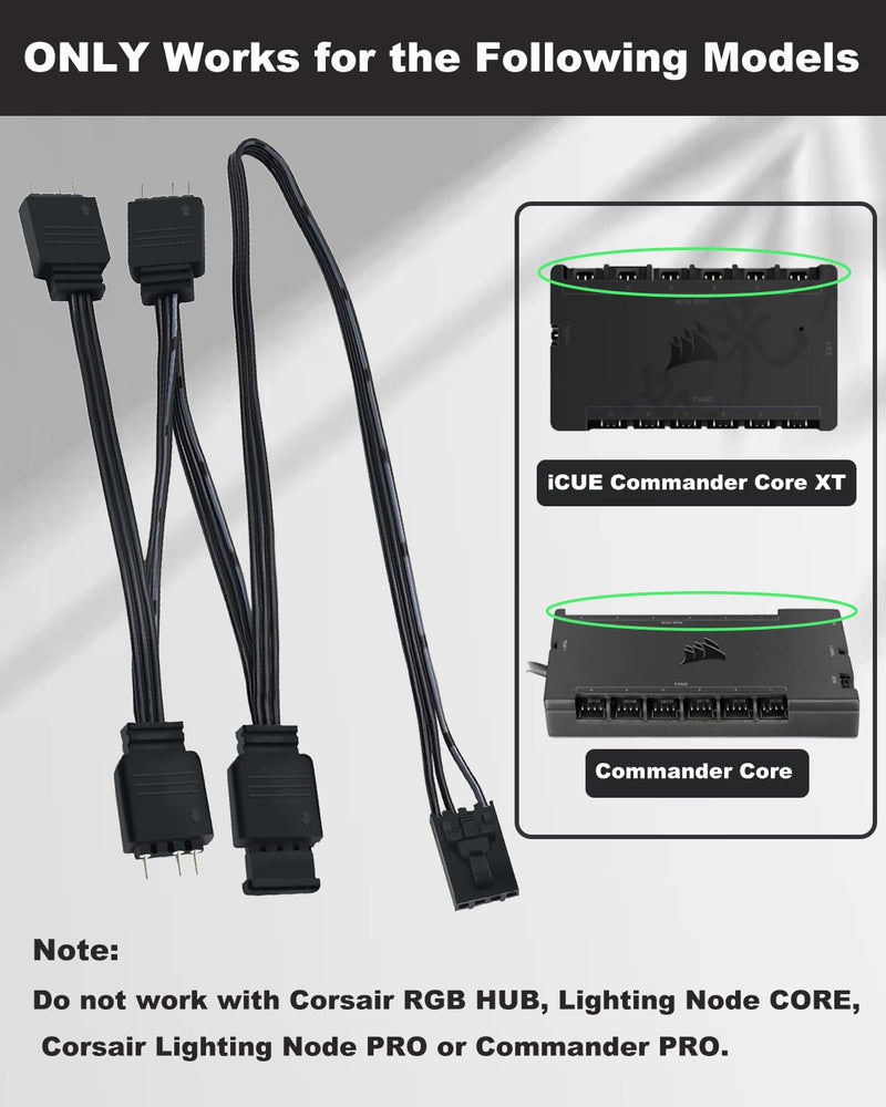 COMeap 4 Pin RGB Adapter for Corsair Commander Core and iCUE Commander CORE XT, 1 to 4 ARGB Splitter Extension Cable Connect to 5V 3-Pin ARGB Devices 19-in