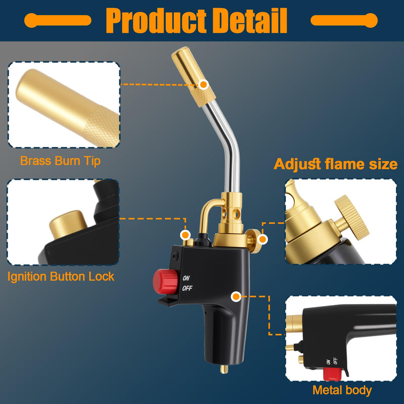 TS8000 Propane Torch Head with Igniter, TS8000 High Intensity Mapp Gas Torch Head with Brass Tip and Adjustable Flame Knob Welding Torch for Light Welding, Soldering, Brazing, Heating,Thawing 1