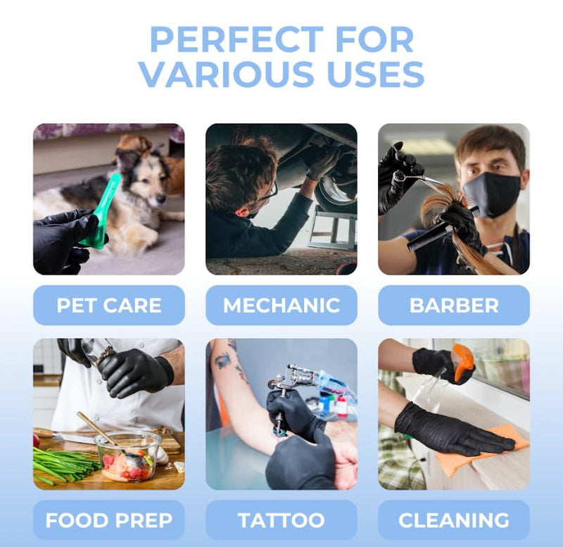 HandCare 4 Mil Black Nitrile Disposable Gloves, Powder-Free & Latex-Free for Tattoo, Food Prep & Cleaning Medium (Pack of 100)