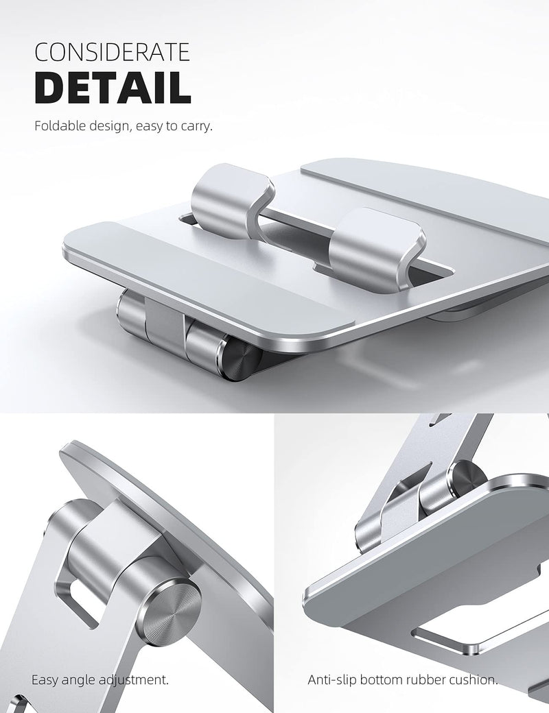 Lamicall Adjustable Tablet Stand Holder - Foldable Phone Dock, 360°Rotating Desktop Tablet Mount, for 4.7-13" Tablets, Such as iPad Pro 11, 12.9 Air Mini, Tabs, Kindle, iPhone Air 17 Pro Max, Silver