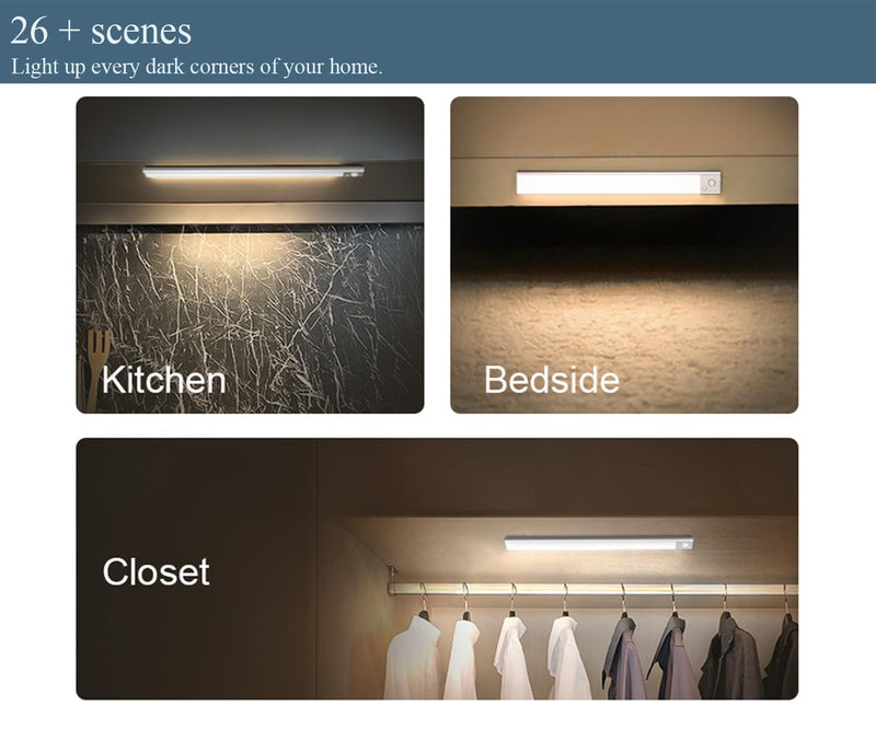 TECHNOVA Wireless Under Cabinet Lighting with Motion Sensor - 2-Pack Rechargeable LED Closet Lights for Kitchen, Bathroom, Bedroom