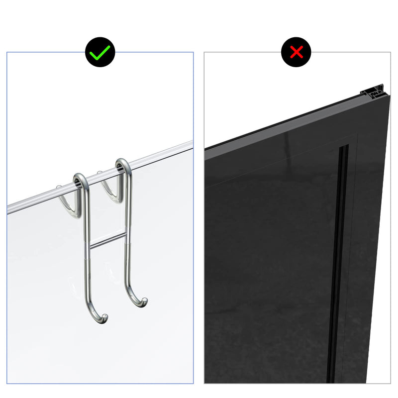Over Shower Glass Door Hook, 2 Pack Silver 304 Stainless Steel Extended Shower Door Hooks, Bathroom Frameless Drilling-Free Hanger, Double Side Towel Hooks, for Bathing Suits, Robe, Loofah, Shaver 2PC