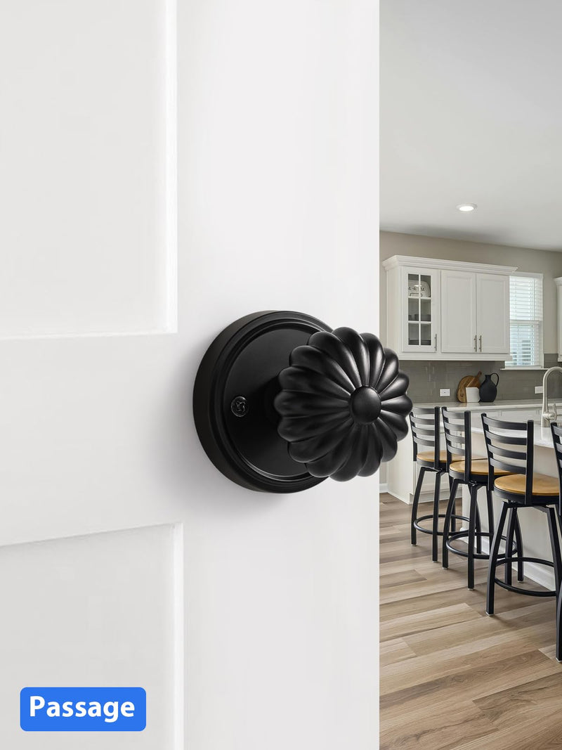 Black Passage Door Knob, Interior Kitchen Pantry Door Handle Hall Closet Door Knob Without Lock, Aluminium Alloy Knob, 1 Pack Black