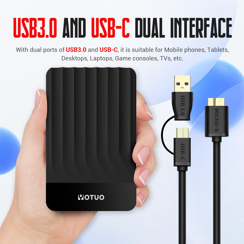 Portable External Hard Drive Storage Expansion Mobile HDD USB 3.0 USB-C for PC, Mac, Desktop, Laptop, PS4, PS5, Xbox One X/S, Xbox 360, Xbox Series X/S, Office & Game (Black, 1TB) Black