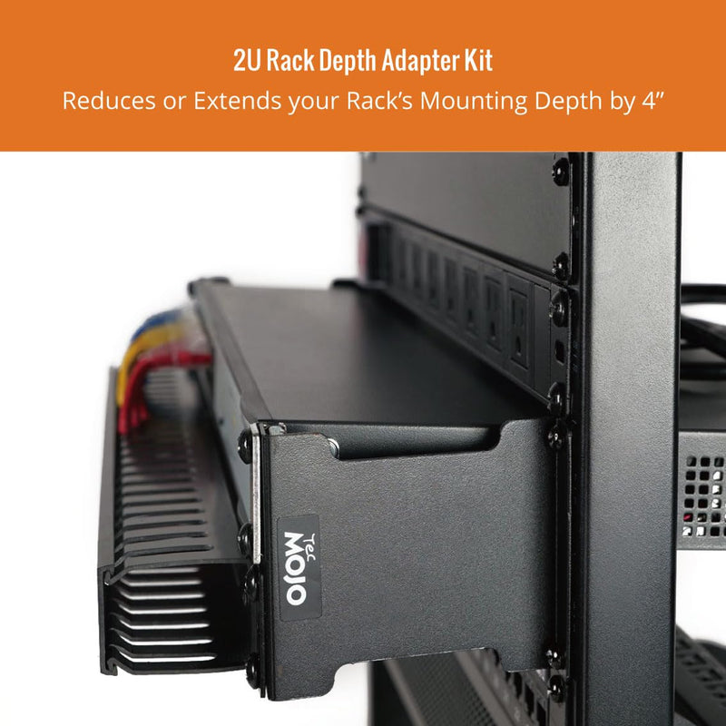 Tecmojo Server Rack Depth Extender - 2U - 4inch Depth - TAA Compliant - Recessed Rack Adapter - Rack Mount Adapter Kit - Network Rack Extender 2U/4"
