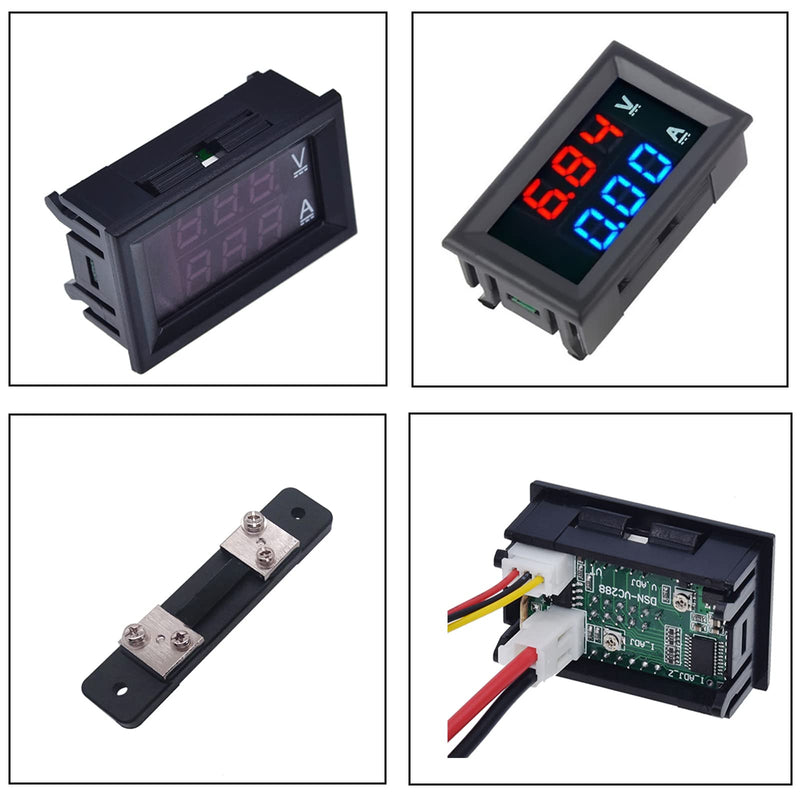 0.28" Digital Voltmeter Ammeter,LED Red&Blue Dual Digital Display Multimeter DC 0-100V 50A Detector Voltage Current Meter Gauge Tester with 50A Shunt (50A+Shunts) 50A+Shunts