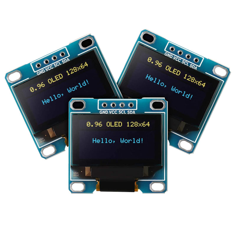 XTVTX 3PCS 0.96 Inch OLED Module 12864 128x64 Driver IIC I2C Serial Luminous Display Board Compatible with Arduino PI (Blue and Yellow)