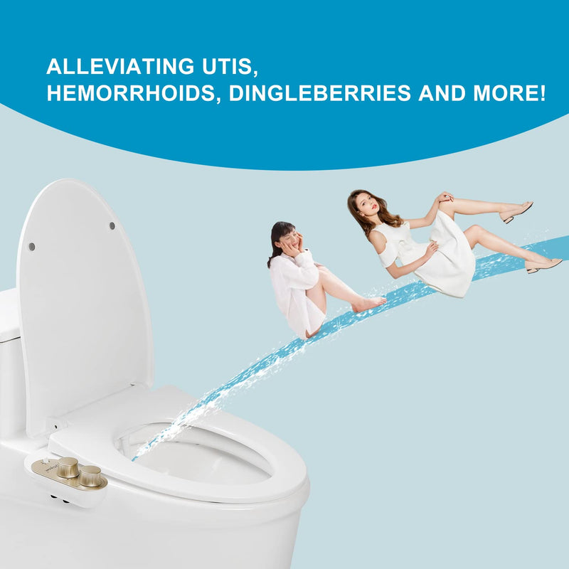 GLIGAM Bidet Attachment for Toilet Warm Water, Ultra-Slim Bidet Hot and Cold,Non-Electric Bidet Attachment for Frontal/Rear Wash, with Retractable Nozzle, Pressure & Angle Controls,Easy to install Champagne