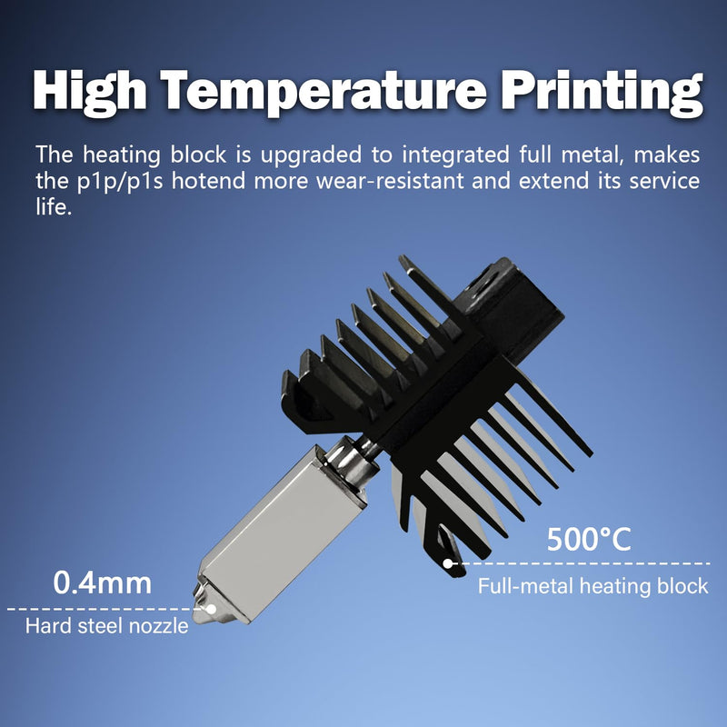 2PCS P1P/P1S Hotend 0.4mm Ceramic Assembled Extruder Printhead Kit for Bambu Lab P1P/P1S- 3D Printer Hot End Replacement with 0.4mm Hardened Steel Nozzle, Thermistor, Heater Cartridge and Heat Block Hotend 0.4MM for P1P/P1S