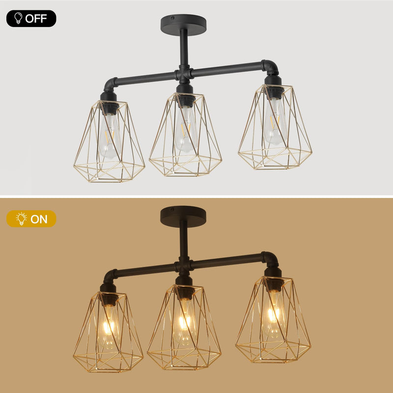 SEEBLEN 3-Lights Modern Semi Flush Mount Ceiling Light Gold,Industrial Hallway Light Fixtures Ceiling Mount Farmhouse Chandelier Ceiling Light for Kitchen Island Dining Room Hallway Porch Foyer. 3-light（A）