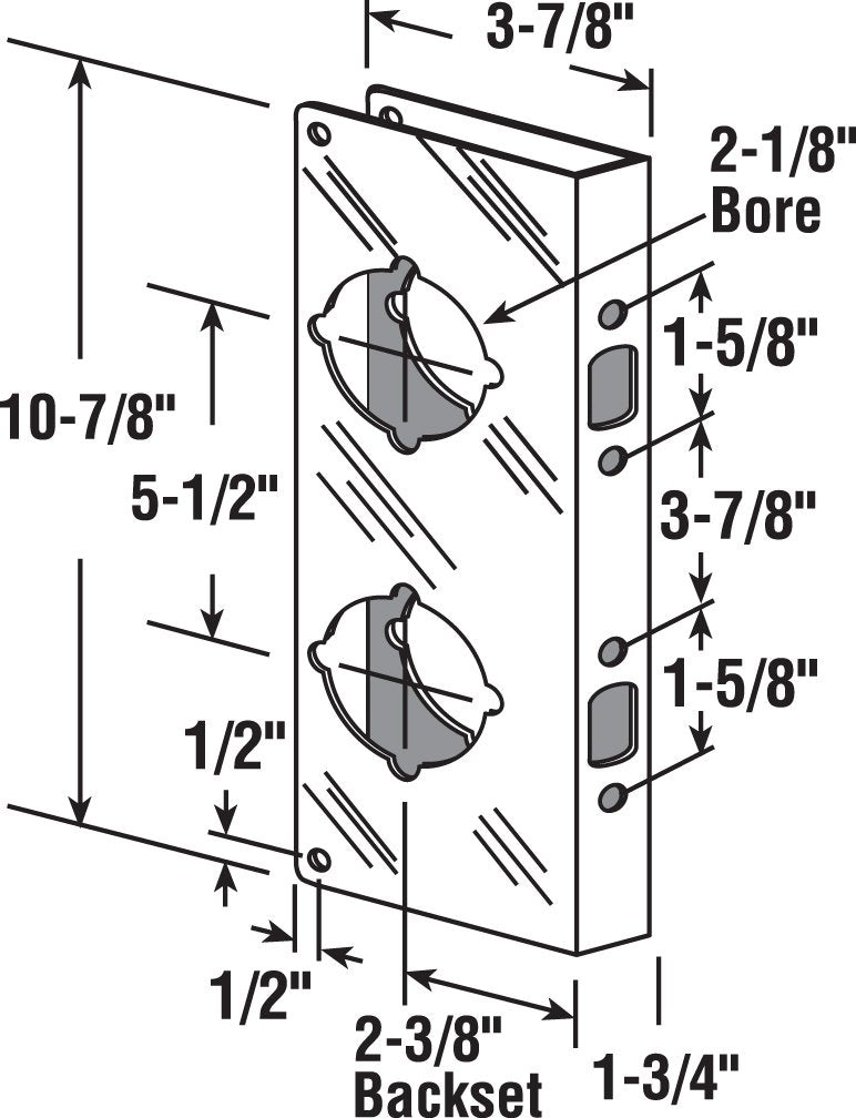 Prime-Line U 10539 Stainless Steel Lock and Door Reinforcement Plate for 1-3/4 In. Thick Doors, Stainless Steel Finish (Single Pack)
