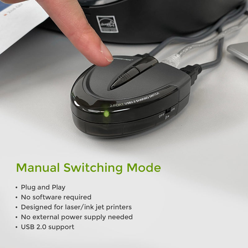 IOGEAR 2 Port USB 2.0 Switch - Auto Printer Switch - Manually or Auto Control - LEDs Indicate - Plug n Play - GUB231 2 Computer