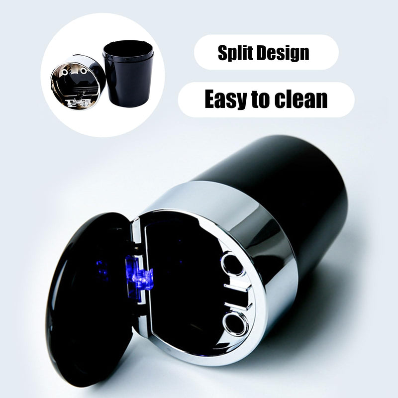 Car Ashtray,Ashtray Can with Lid,Ashtray for Outside Patio, Portable Smokeless Ashtray Cup Cigar Garbage Container with Blue LED Light, Ashtray For Car, Smell Proof Ashtray With Lid Black