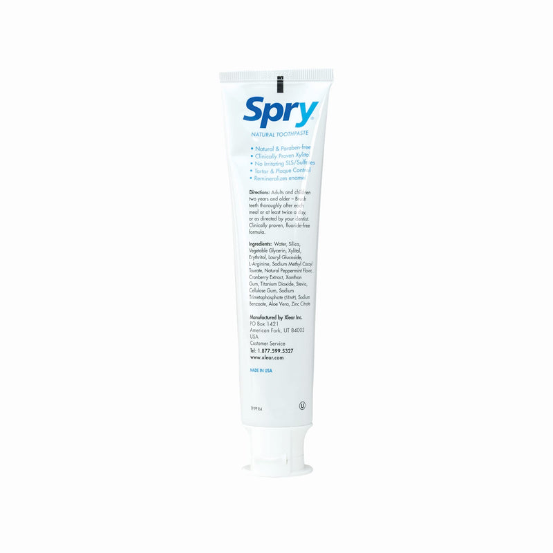 Spry Natural Xylitol Toothpaste 5oz for Adults and Kids - Fluoride Free, Gentle for Sensitive Teeth Whitening and Remineralizing, Breath Freshening, Mouth Moisturizing, Peppermint (Pack of 6) Peppermint (No Fluoride) 5 Ounce (Pack of 6)