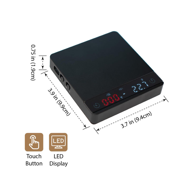 MiiCoffee Nano Pro Coffee Scale with Timer, Espresso Scale with Auto Tare, Aluminum Body, Touch Sensor and Silicone Cover (Black) Nano Pro (Black)