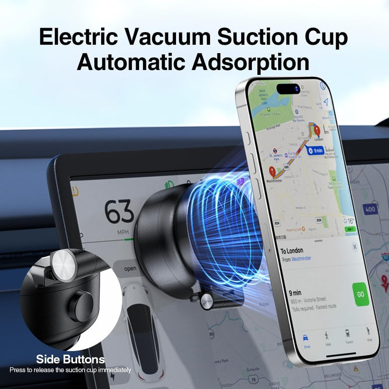 Vacuum Suction Magnetic Car Phone Holder, Adjustable Electric Magnetic Phone Holder Mount for Car, Foldable Strong Suction Car Holder Mount for iPhone16/15/14/13/12,Shower/Car/Mirror(Not Charge Phone) Black