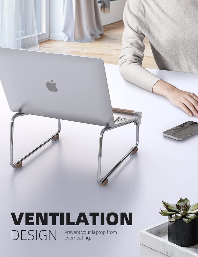 Lamicall Laptop Stand Desk, Walnut Wood Laptop Riser Portable Removable Aluminum Ventilated Ergonomic Computer Notebook Stand Holder Elevator, for MacBook Air Pro, Dell XPS, HP (10-16'') - Silver Sliver