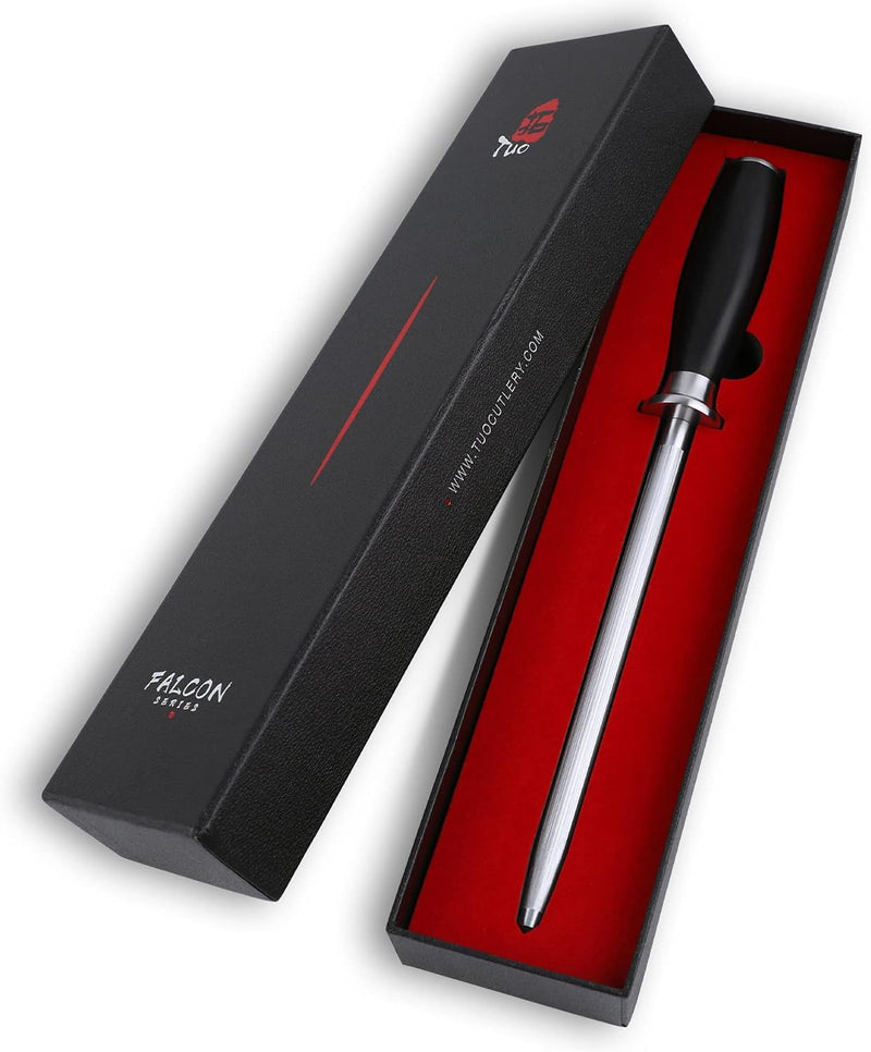 TUO Honing Steel Knife Sharpening Steel - 8 inch Sharpening Rod for All Kitchen Knives - German HC Stainless Steel - Honing Rod with Pakkawood Handle - FALCON SERIES with Gift Box