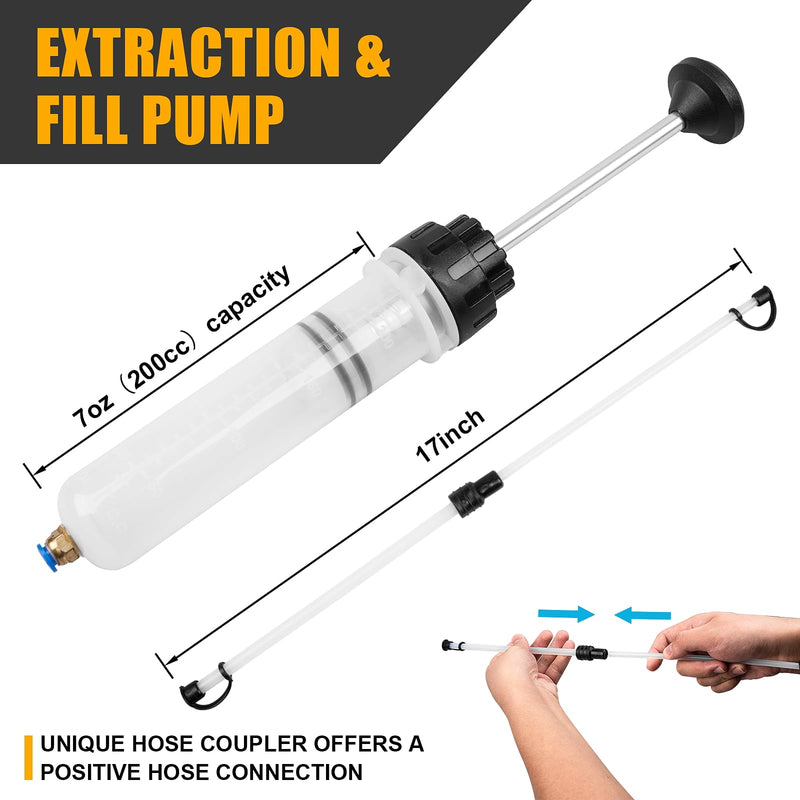 200CC Fluid Extractor Pump, Oil Change Syringe with Hose, Manual Fluid Extractor/Fill Pump for Car Fluid Transfer