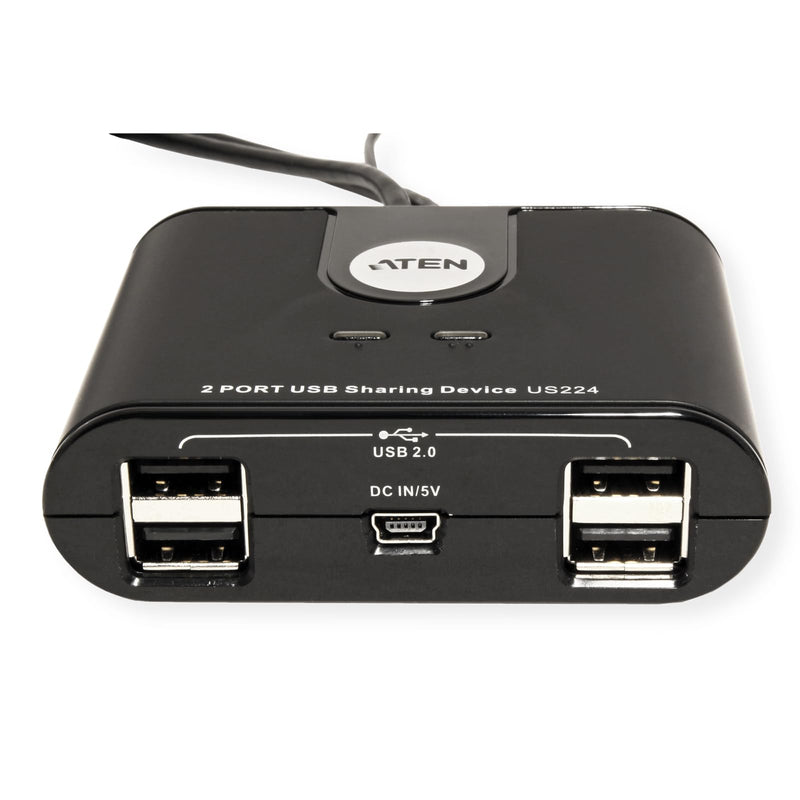 ATEN US224 2 x 4 USB 2.0 Peripheral Sharing USB Switch 2 Computers Share 4 Devices Simple Remote Port Selector Included Supports Optional USB Power Adapter - Windows Mac Linux