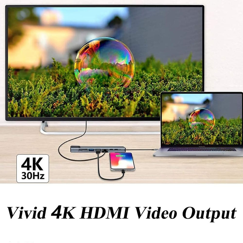 8 in 1 USB C Adapter, 4K@30Hz HDMI Output Multi-Port Type C Hub, Fast Charging USB C Converter with Ethernet Port, SD/TF Card Reader, Type C Docking Station Compatible with Laptops, Mouse, Keyboard