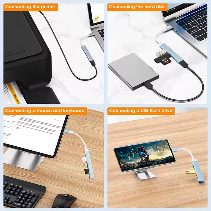 Mac USB C Adapter - Type C USB Adapter Hub with 4 Ports: 1 USB 3.0 + 3 USB 2.0, Ultra-Slim Aluminum Design, 5Gbps Transfer, Adapter for Mac USB C, Type C USB Hub (Grey) Grey