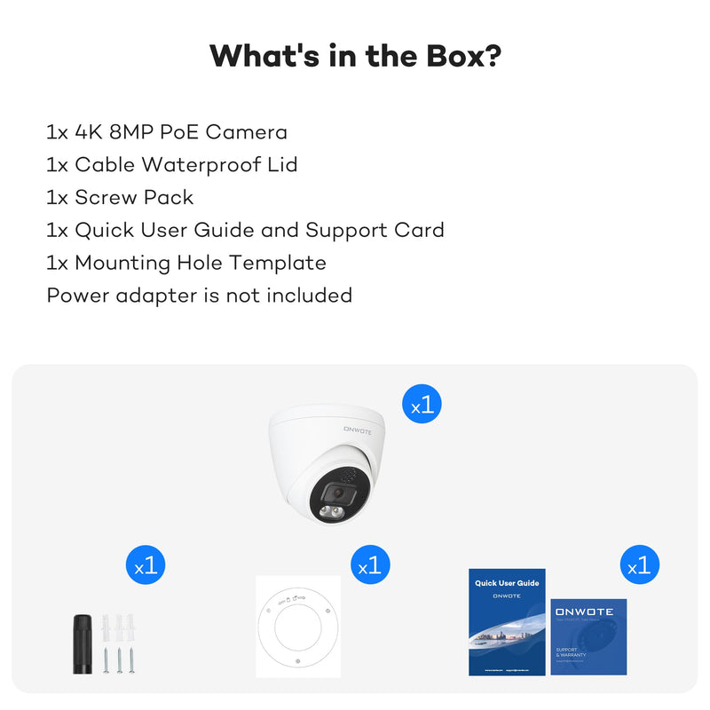 ONWOTE 2 Way Audio 4K 8MP PoE IP Camera, AI Human Vehicle Detection Activate Bright Spotlight, 125° Wide File of View, Indoor/Outdoor, Commercial Wired Camera for Business, Add-on to PoE NVR System
