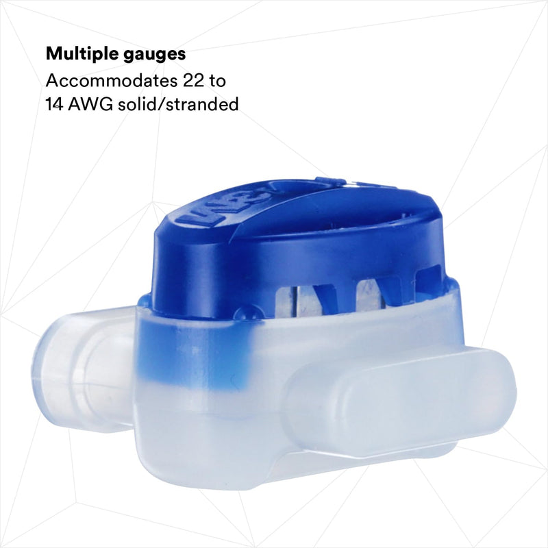 3M Scotchlok Electrical IDC (Insulation Displacement Connector) 314-BOX, Pigtail, Self-Stripping, Moisture-Resistant, Blue, 22-14 AWG (solid/stranded), Pack of 50