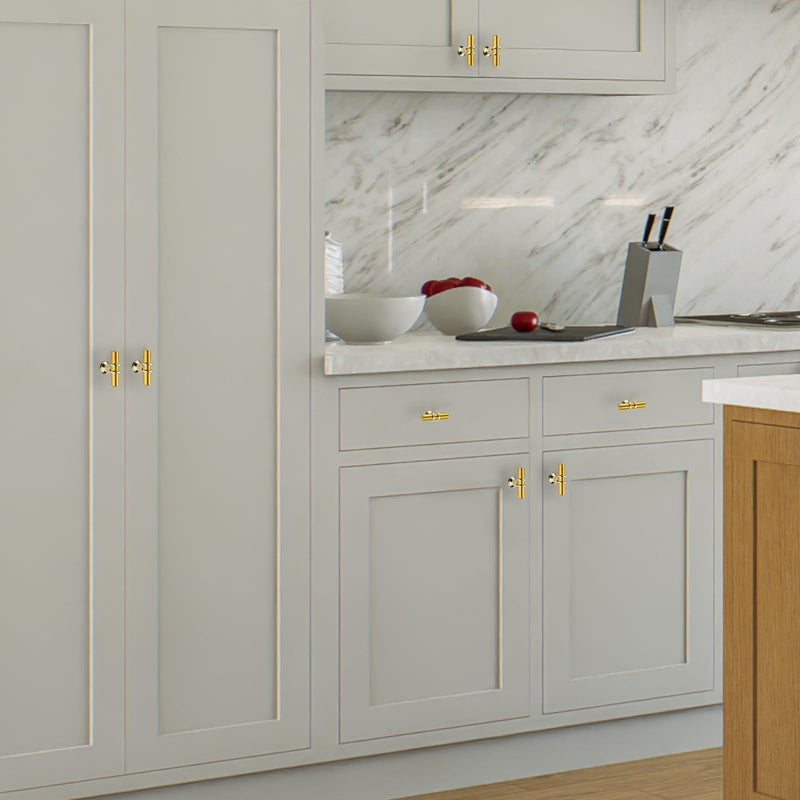 HOME EDIT 10 Pack Gold Cabinet Knobs 2 Inch - Brushed Brass Drawer Knobs Single Hole Gold 6T Bar Hardware Drawer Pulls for Kitchen Cabinets and Dressers