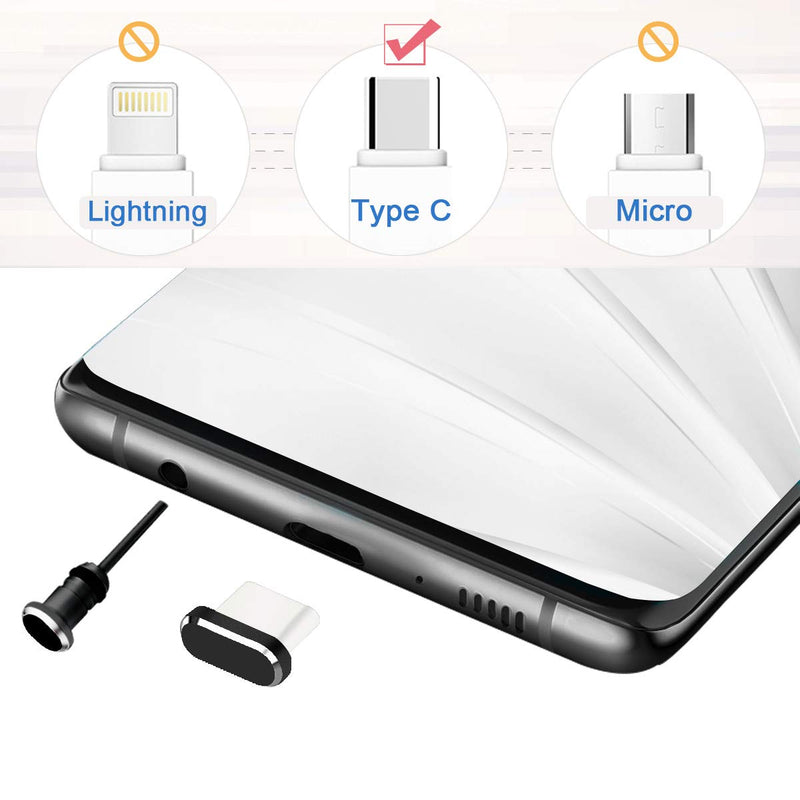 USB C Anti Dust Plugs Protector, Waterproof C Port Cover Cap Phone Charm 4 PCS Compatible with iPhone 15 Plus Pro Max Samsung Galaxy S24/S23/S22/S21/S20 Ultra Earbuds Wireless Charging (Black) Black