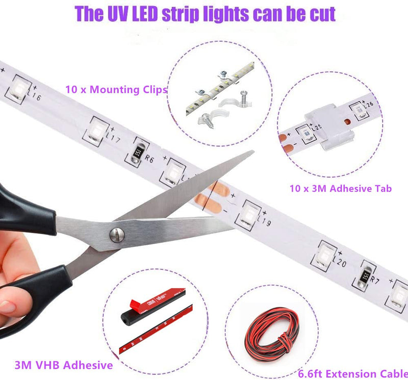 12V 16.4FT Marine Boat Ultra Violet UV Black Light LED Lights Strip, Night Fishing Lights, 5050 LED Waterproof UV Led Strip with Extension Cable for Fishing Boat Pontoon Yacht