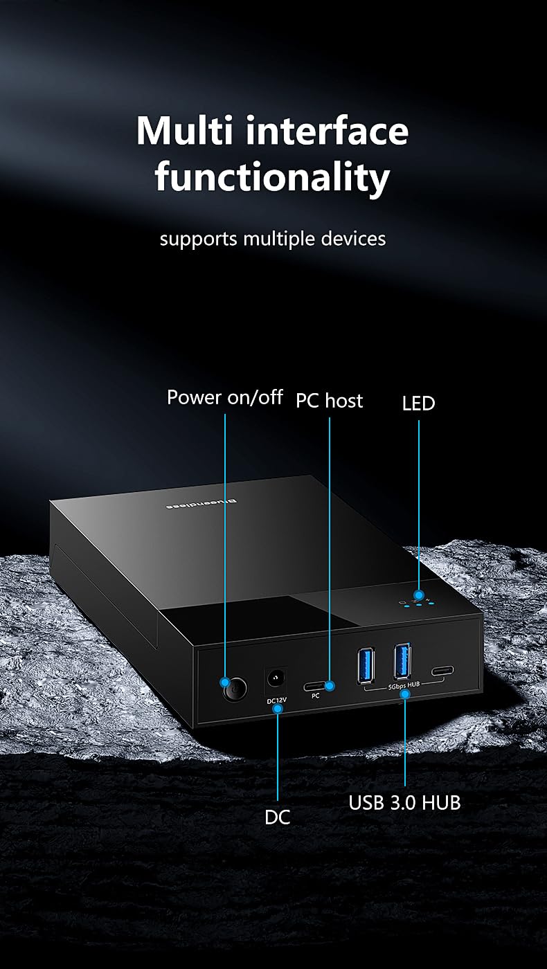 External Hard Drive Enclosure for 3.5 2.5 Inch SATA SSD HDD, USB 3.0 to SATA Hard Drive Docking Station, 2A1C Multi-Port Hub with 12V/2A Power Adapter, Support Up to 20TB, UASP, Trim, Black