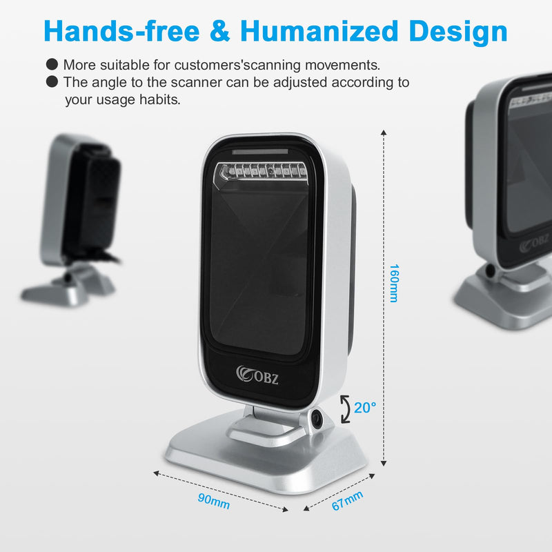 OBZ 1D 2D QR Hands-Free Barcode Scanner Omnidirectional Wired USB Desktop Barcode Reader 1D 2D PDF417 Data Matrix Image Sensing for Warehouse, Supermarket, Retail Store, Bookstore Pos System Upgrade 1D 2D Desktop Barcode Scanner-RK