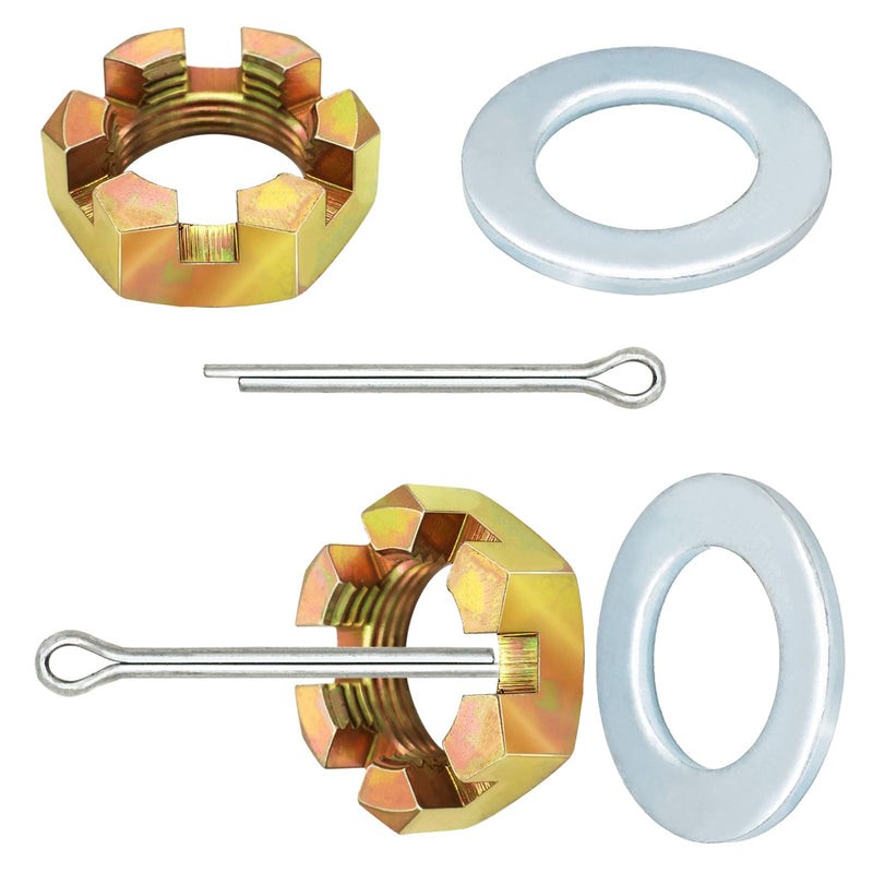 2 Sets Trailer Nut Kit Combination for 1" Shaft Spindle Includes 1" Shaft Spindle Nuts 1" Trailer Spindle Washers & 2.2" Long Cotter Pins High Strength Trailer Axle Bearing Kit