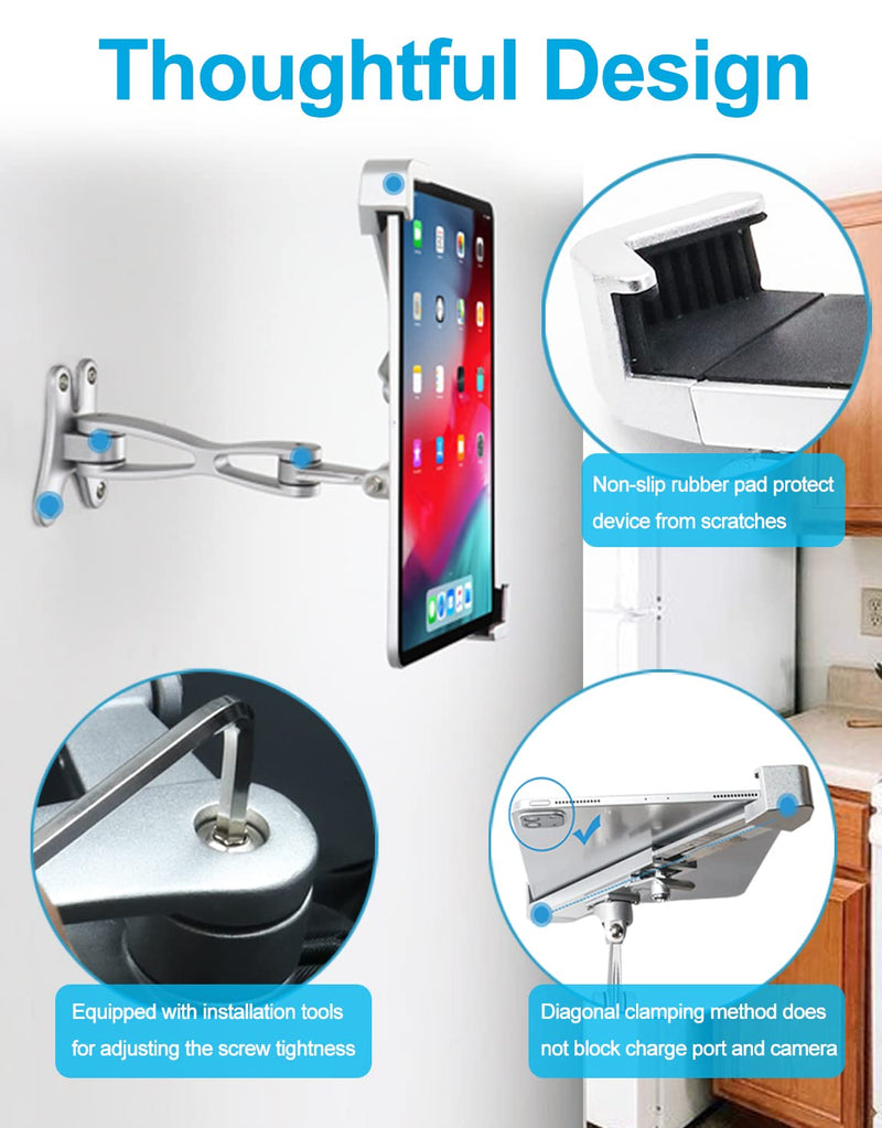 woleyi Anti-Theft Tablet Wall Mount Holder for 7-11" Tablets, Heavy Duty 360° Swivel Tablet Holder Stand with Security Lock and Key, Compatible with iPad Pro 9.7/10.5/11, Air, Mini, Galaxy Tabs
