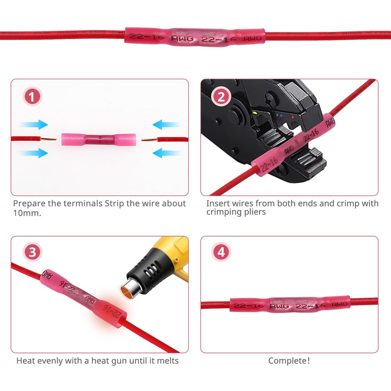 YIXISI 70 pieces butt connector cable connector waterproof set, solder connector, shrink connector butt connector, heat shrink butt connector, crimp connector cable connector, 26-10 AWG BHT - 70 pieces