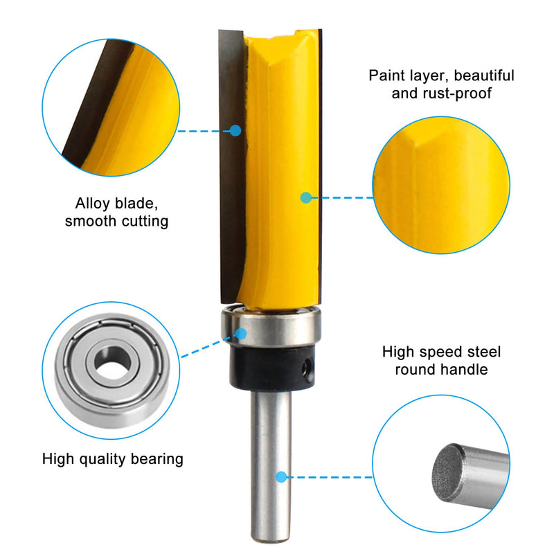 Pack of 4 flush cutter ball bearings, flush cutter 8 mm shaft, flush cutter, edge copy cutter with ball bearing, router, groove cutter flush cutter set woodworking cutting tool for wood shaft 8 mm