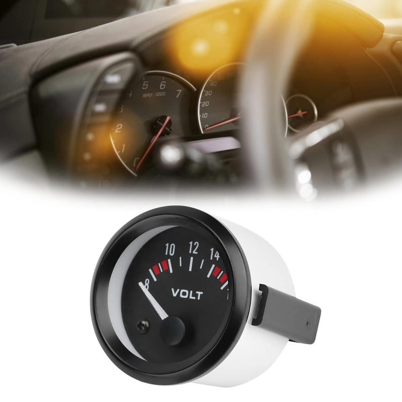 Aramox Voltmeter, 12V Car Voltage Gauge of 52mm/2in Diameter, Universal Round Voltage Meter Gauge, 8V-16V Measurement Range, BX100007 Voltage Reading Gauge for Boat Marine Car Motorcycle, Black Dial