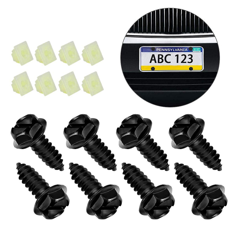 Universal License Plate Screws for Fastening License Plates, Nylon Screw Inserts, Frames and Covers on Cars and Trucks (Black) Black