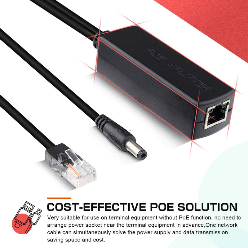 ipolex Gigabit PoE Power Over ethernet Splitter Adapter 48V to 12V, DC Jack 5.5x2.1mm, IEEE 802.3af/at Compliant 10/100/1000Mbps PoE Splitter with 12V Output for Surveillance Camera CCTV & VoIP Phone Gigabit POE Splitter