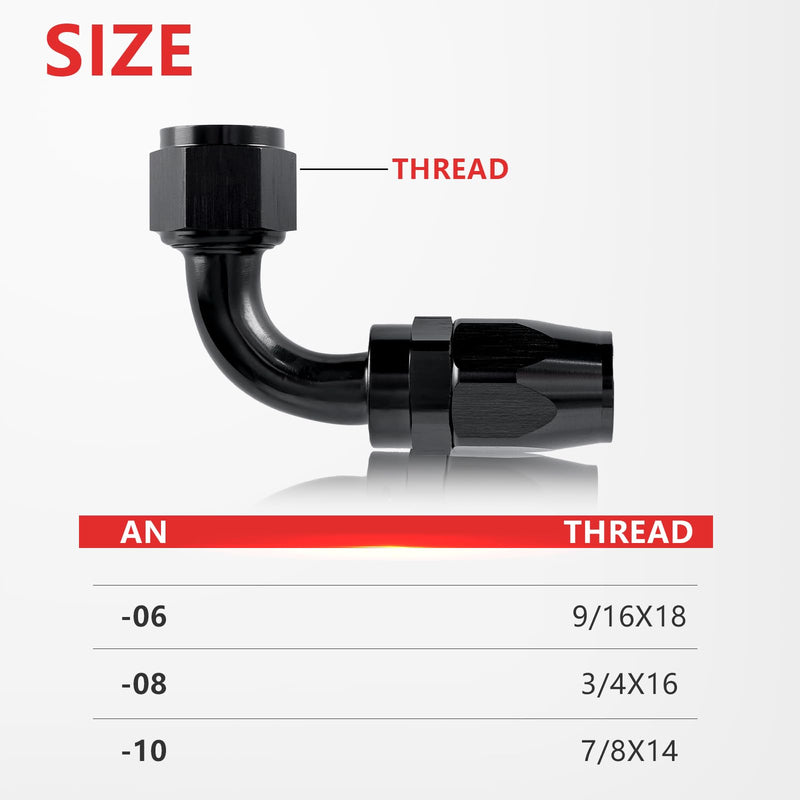 6AN 90 Degree Fitting, AN6 Swivel Hose End Fitting 90 Degree For Braided CPE Fuel Hose With 6AN Hose Separator Clamp & 6AN Flare to AN6 ORB Male Adapter, Leak-Proof Aluminum