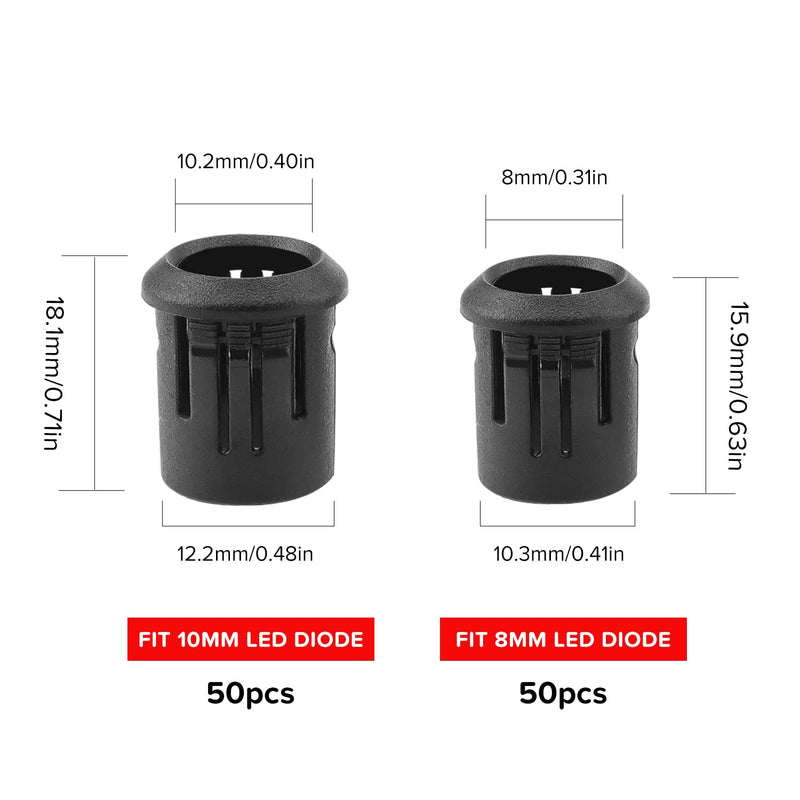 YIXISI 100 pieces 3/5/8/10 mm LED plastic clip holder, plastic diode holder, plastic diode holder clip, black 3/5/8/10 mm - 100 pieces