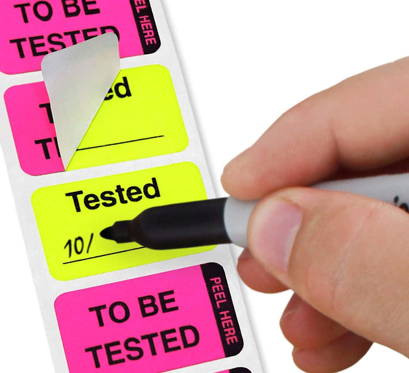 ChromaLabel 1 x 1.50 Inch Fluorescent Pink and Yellow Double Layer Quality Control Label, Imprinted: to Be Tested, Tested, 250 per Dispenser Box 1" x 1-1/2"
