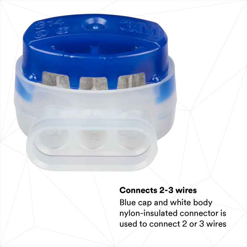 3M Scotchlok Electrical IDC (Insulation Displacement Connector) 314-BOX, Pigtail, Self-Stripping, Moisture-Resistant, Blue, 22-14 AWG (solid/stranded), Pack of 50