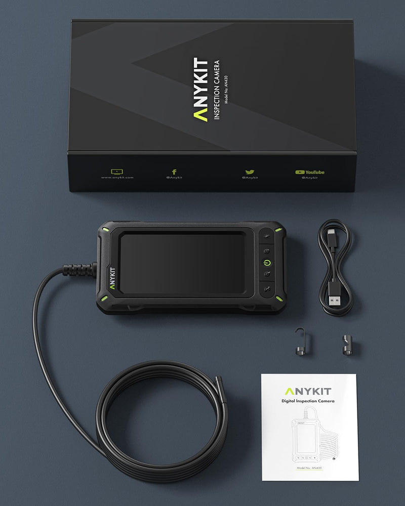 Anykit Endoscope Camera with Light, 1080P Industrial Endoscope Camera with 0.3 Slim Probe, 4.3” HD Screen Snake Cam, 33 FT Semi-Rigid Cable Bore Scope for Pipe, Engine, Inside Wall IP67 Waterproof