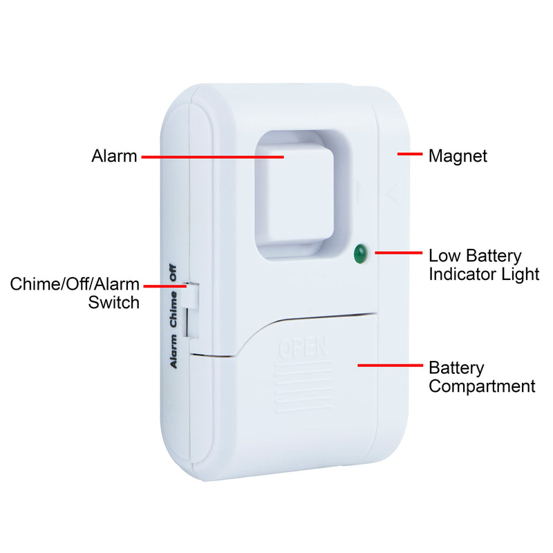 GE Personal Security Window and Door Alarm, 6 Pack, DIY Protection, Burglar Alert, Wireless Chime/Alarm, Easy Installation, Home Security, Ideal for Home, Garage, Apartment and More,White, 49721 White