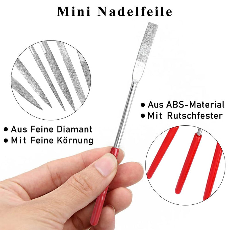 Treki Mini Diamond Needle Files Set 2 x 100 mm Small Key File in 10 Models, Fine File Set of 3D Printer Accessories, Mini File Set for Filing Wood, Jewellery, Metal, Plastic, Model Making, Pack of 10