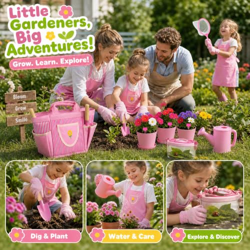 Rileryan 21 PCS Kids Gardening Tools Set Bug Catcher Kit for Kids Girls